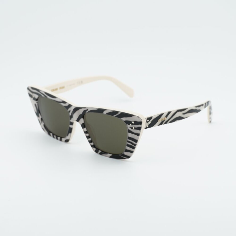 Celine CL40187I 99E Sunglasses White and Black Animal Cat Eye Frame, Grey Lenses